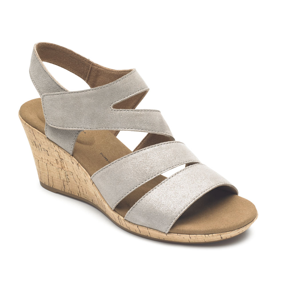 Rockport Womens Sandals Grey - Briah Strappy Wedge Comfort - UK 156-FJNHIW